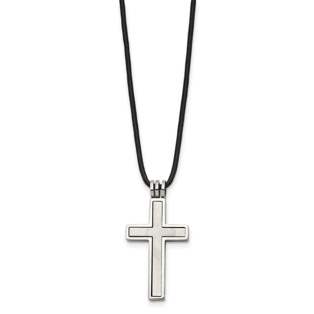 Stainless Steel Leather Cord Cross Necklace