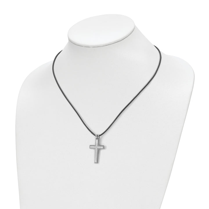 Stainless Steel Leather Cord Cross Necklace