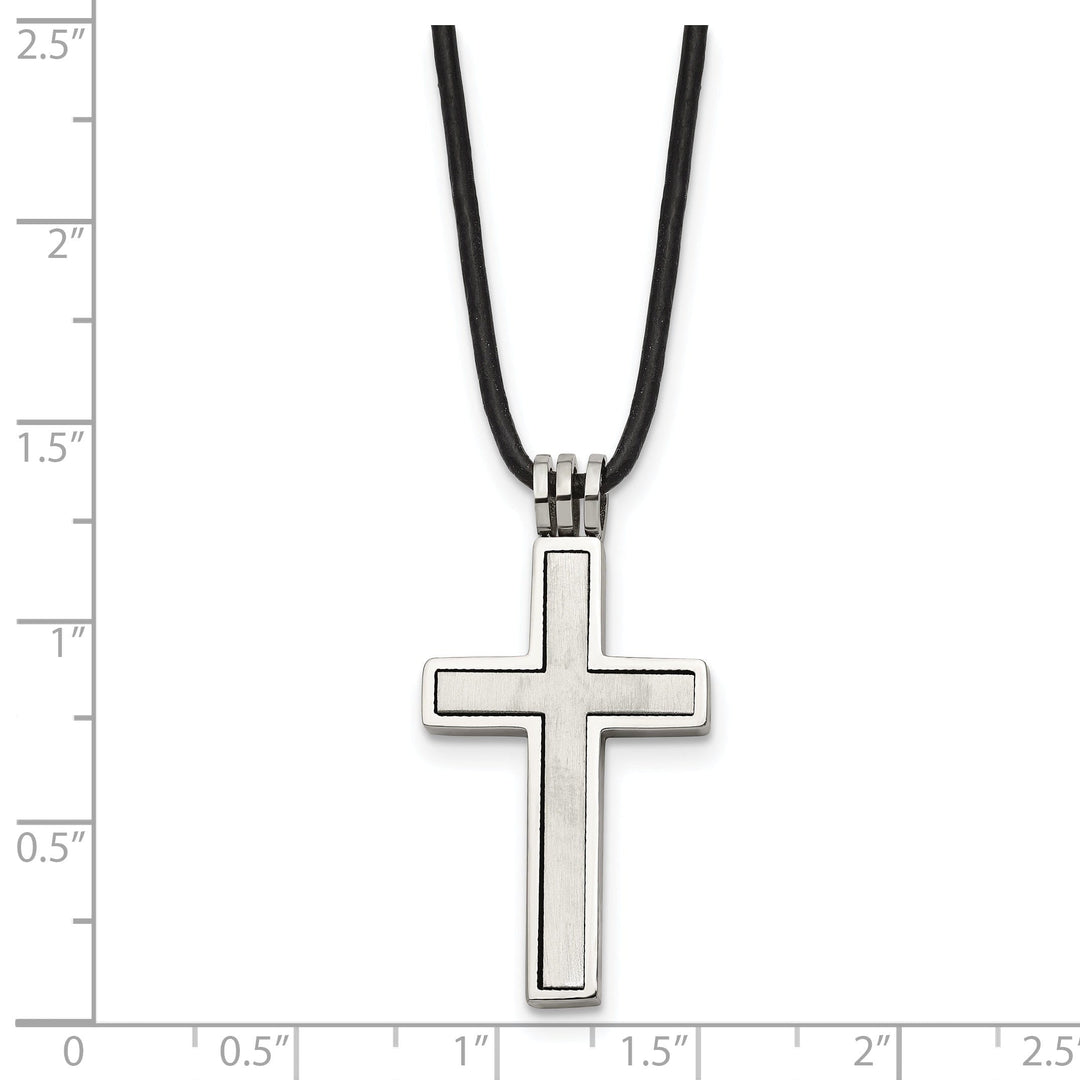 Stainless Steel Leather Cord Cross Necklace