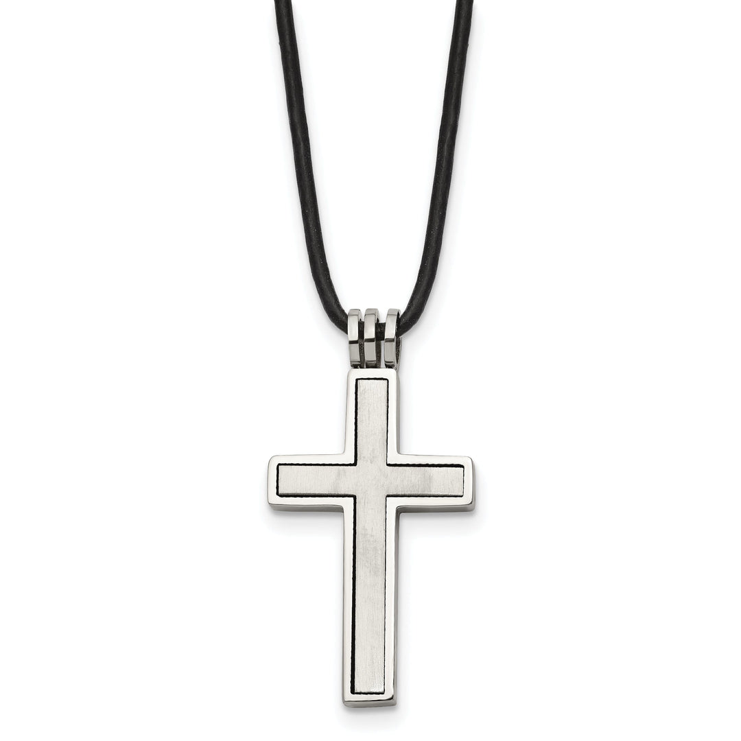 Stainless Steel Leather Cord Cross Necklace