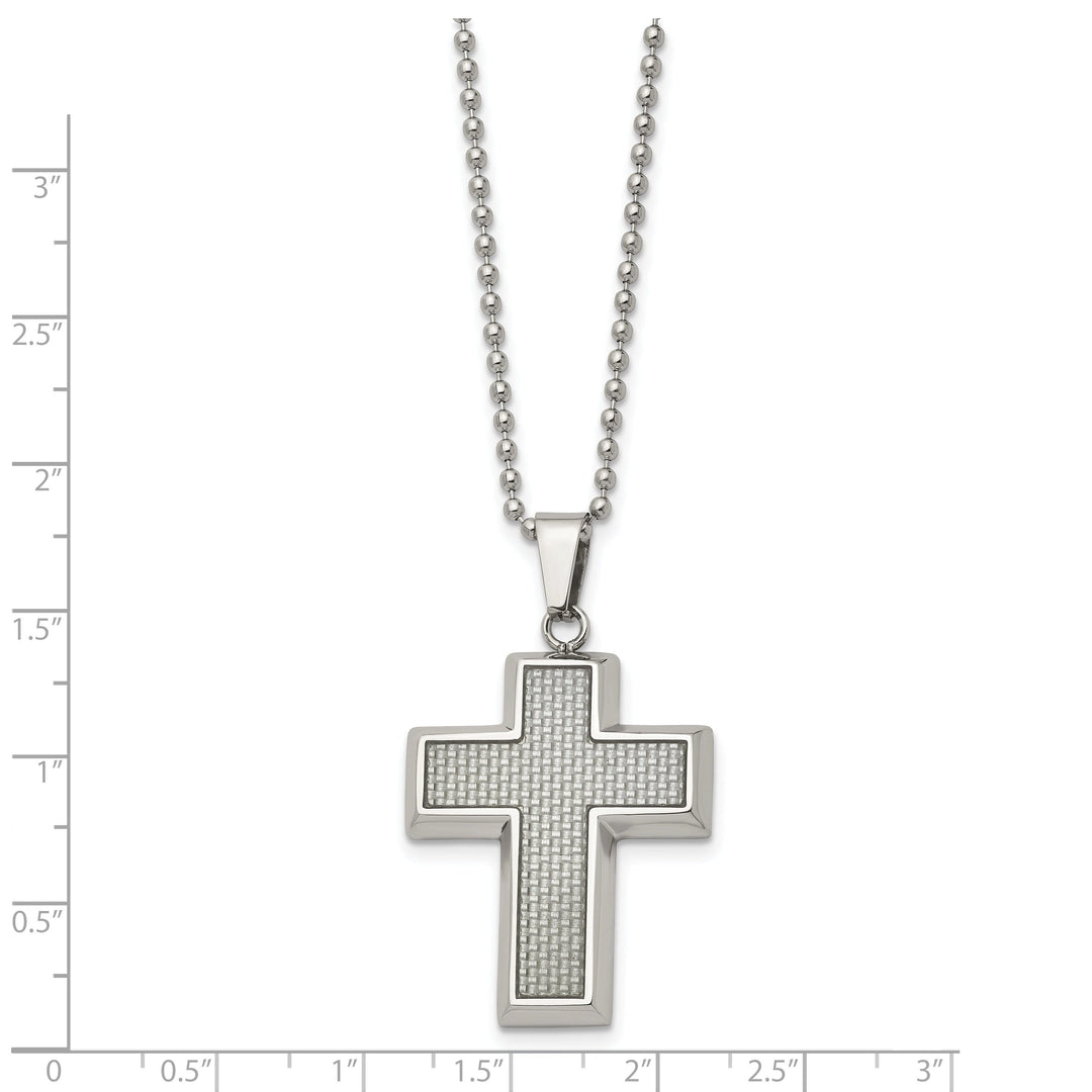 Stainless Steel Grey Carbon Fiber Cross Necklace