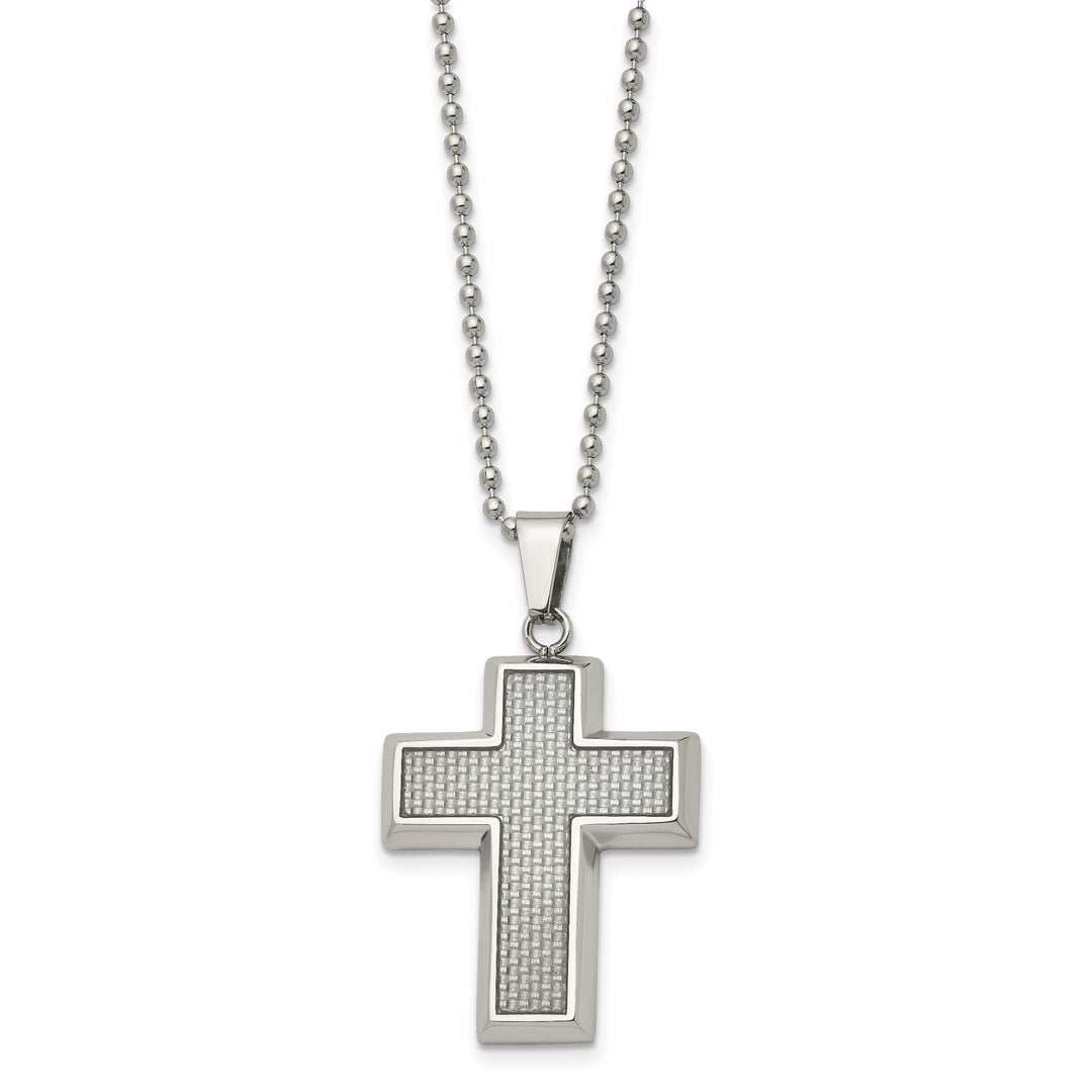 Stainless Steel Grey Carbon Fiber Cross Necklace