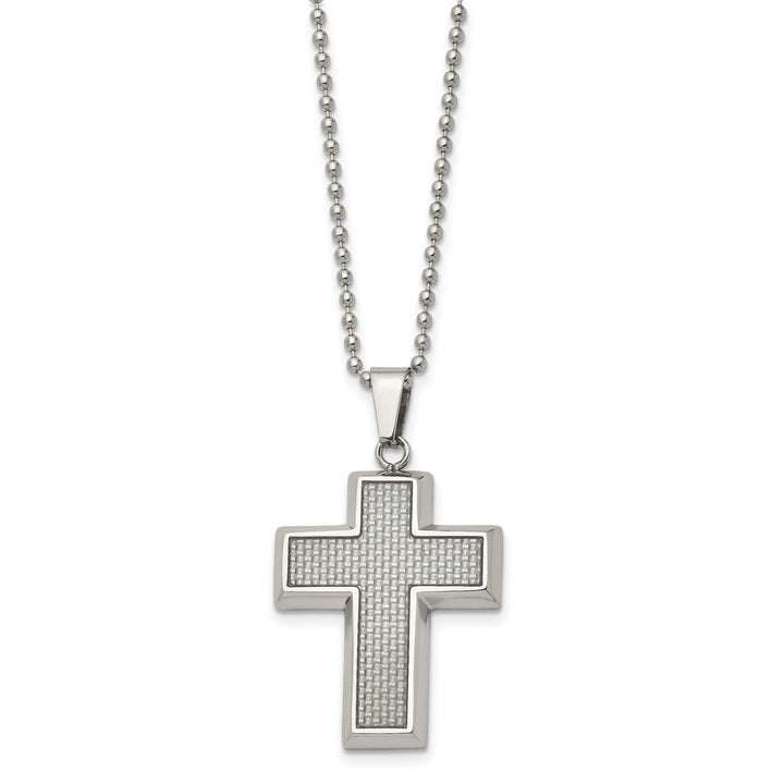 Stainless Steel Grey Carbon Fiber Cross Necklace