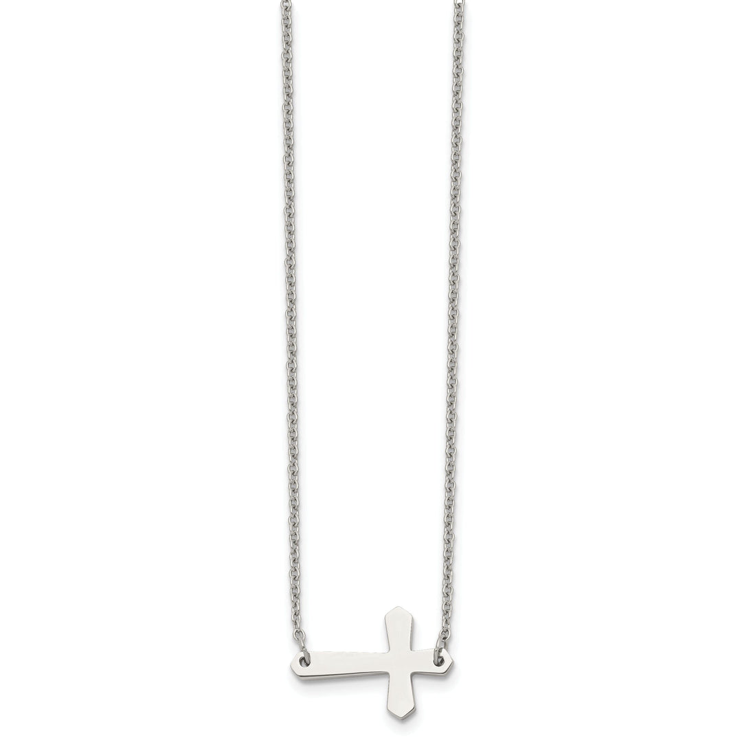 Stainless Steel Polished Sideways Cross Necklace