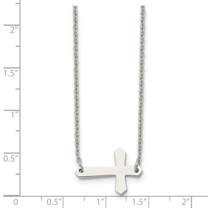 Stainless Steel Polished Sideways Cross Necklace