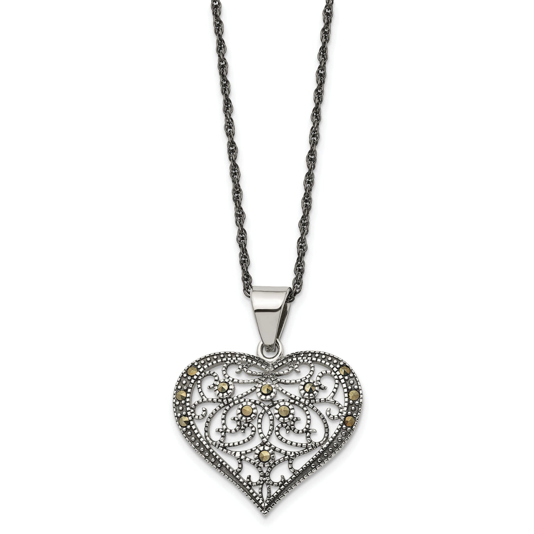 Stainless Steel Marcasite Heart Necklace