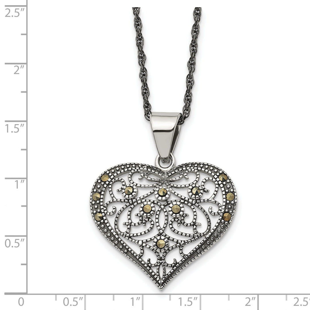 Stainless Steel Marcasite Heart Necklace