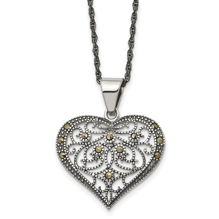 Stainless Steel Marcasite Heart Necklace