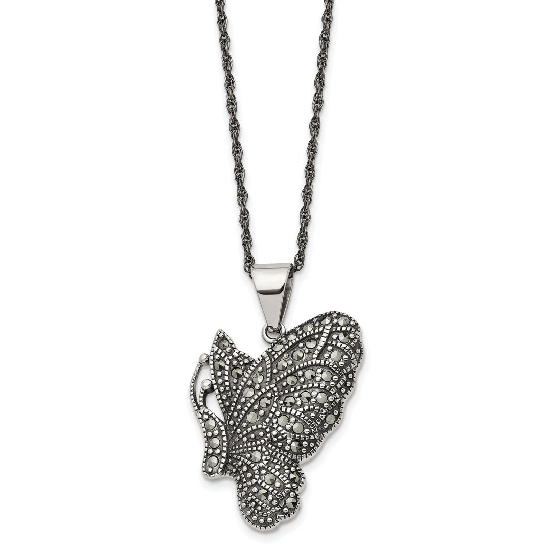 Stainless Steel Butterfly Marcasite Necklace