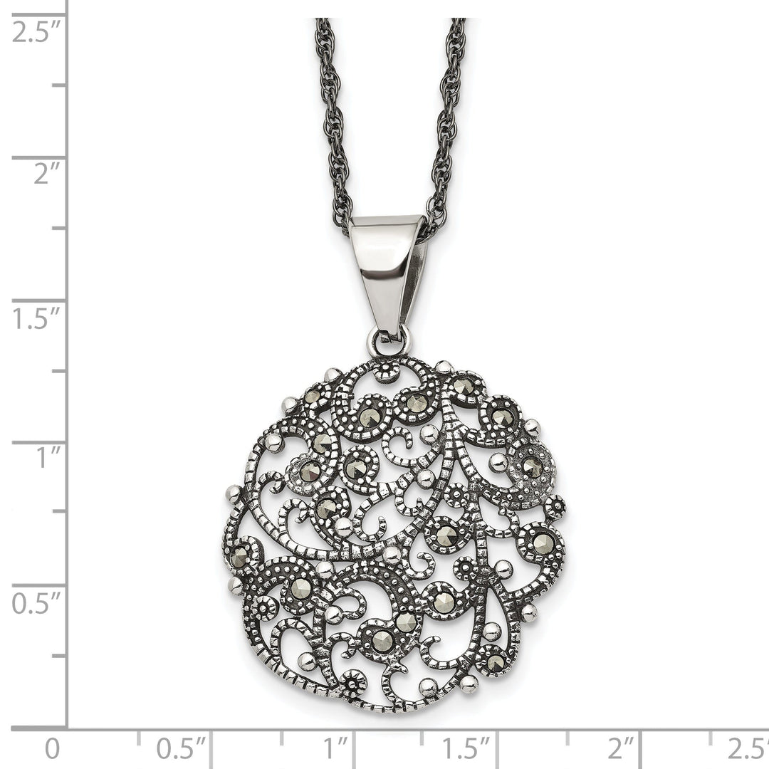 Stainless Marcasite Textured Circle Necklace