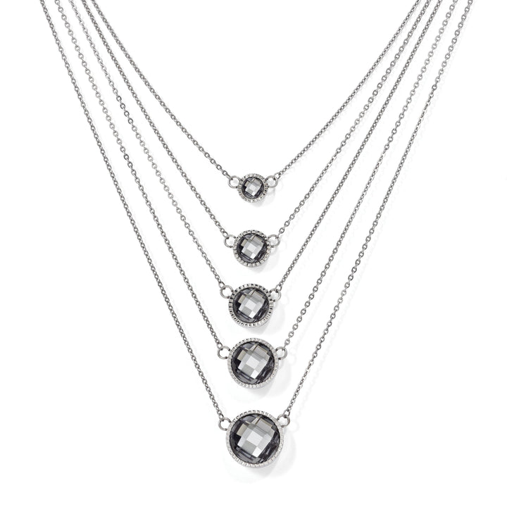 Stainless Steel Grey Glass Polished Necklace