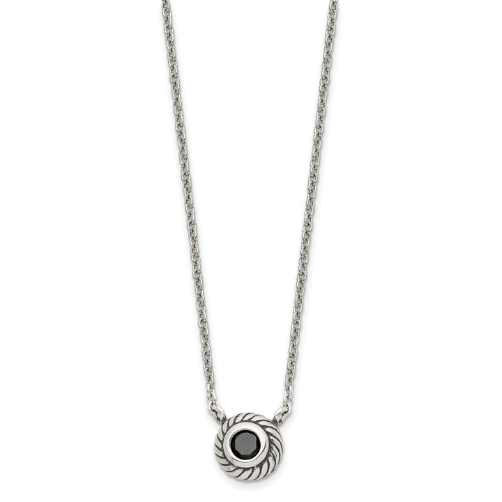 Stainless Steel Polish Black CZ Circle necklace