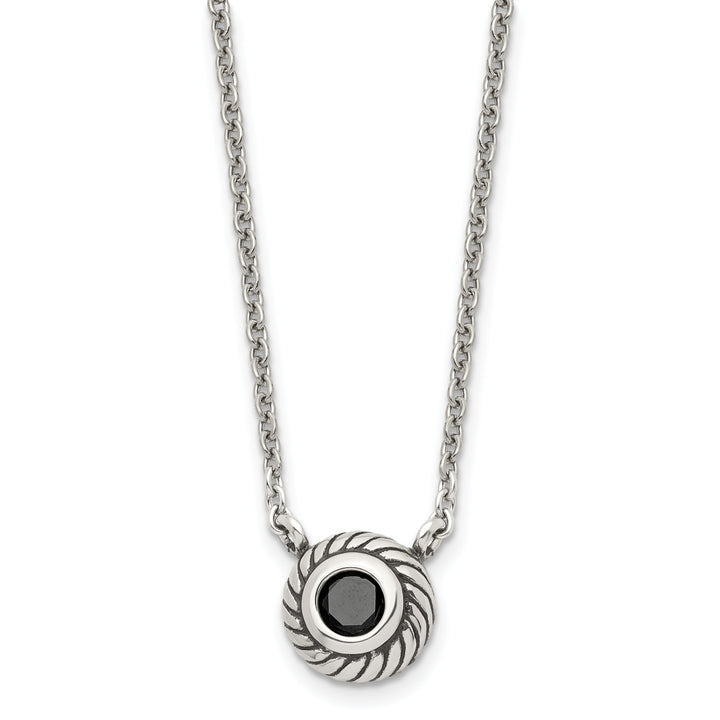 Stainless Steel Polish Black CZ Circle necklace