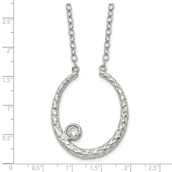 Stainless Steel Polished Textured CZ necklace