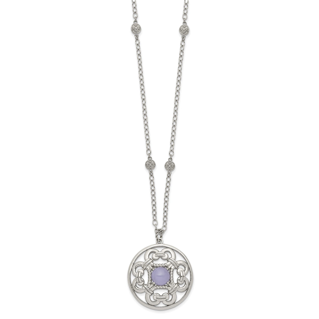 Stainles Steel Purple Calcedony Circle Necklace