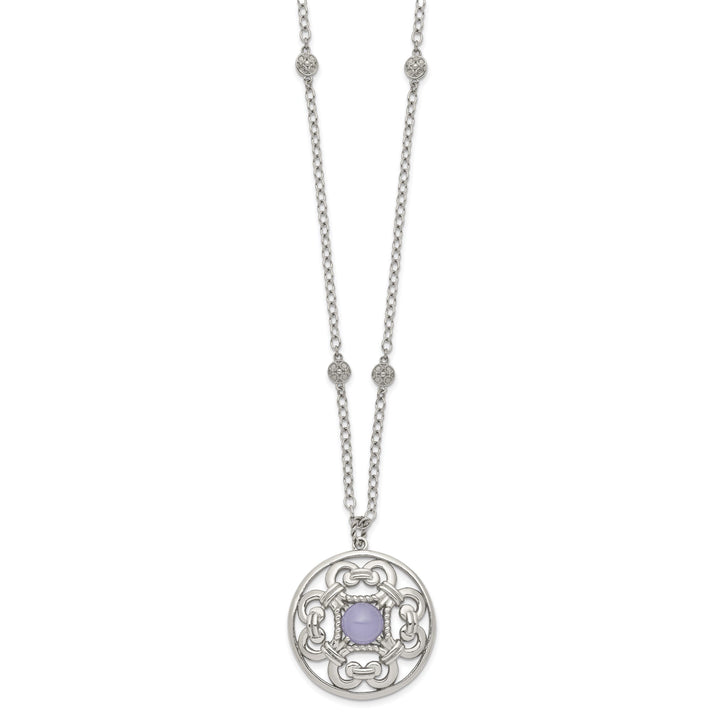 Stainles Steel Purple Calcedony Circle Necklace