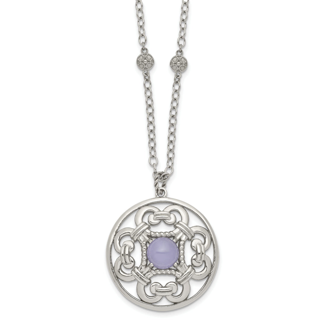 Stainles Steel Purple Calcedony Circle Necklace