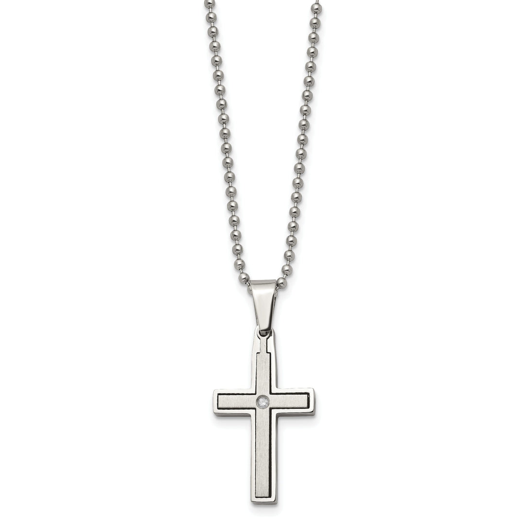 Stainless Steel Diamond Cross Beaded Necklace