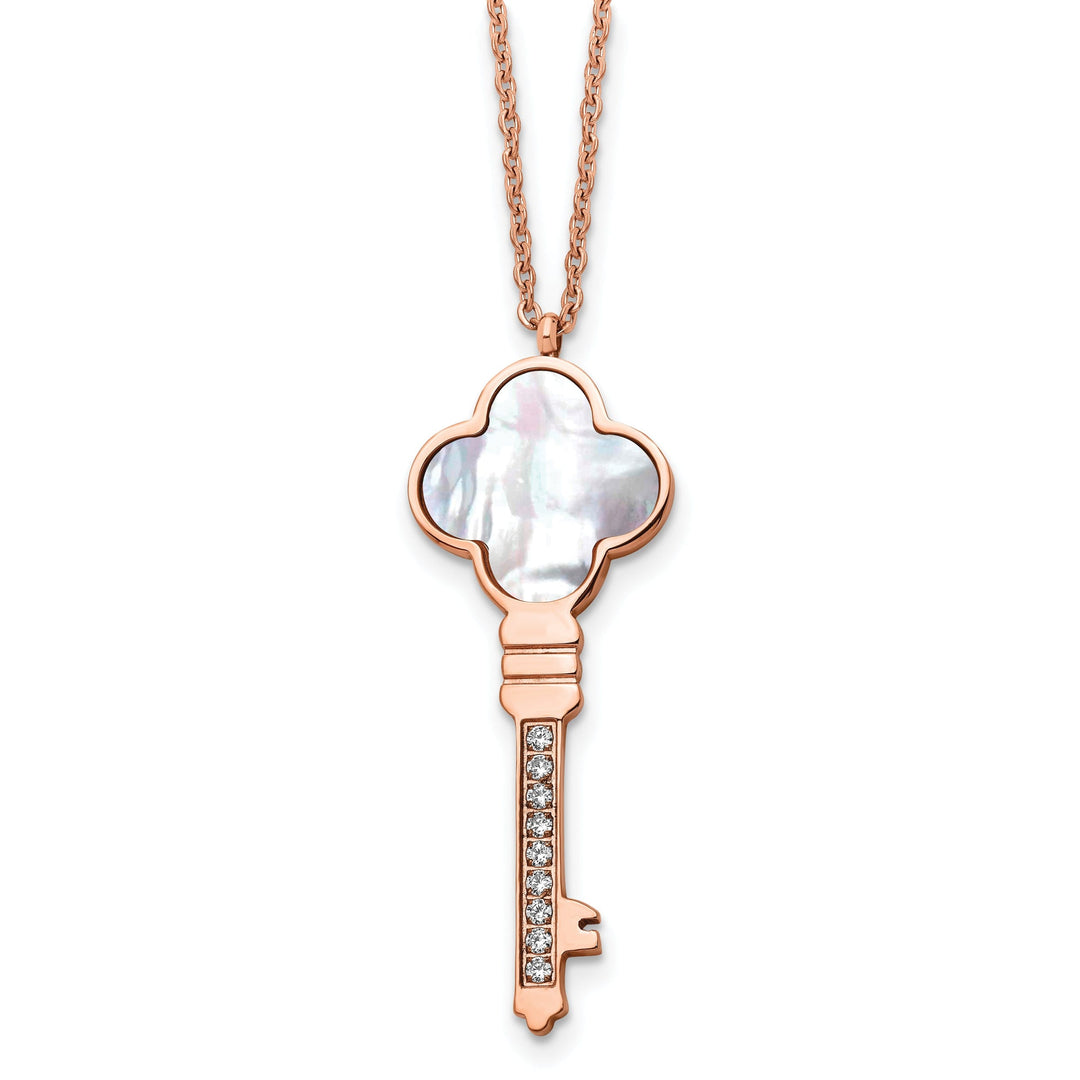 Stainless Steel Rose Pearl Key necklace