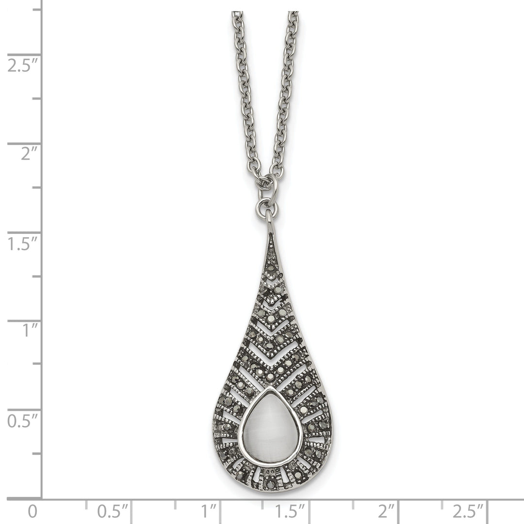 Steel Polished Marcasite Cat's Eye Necklace