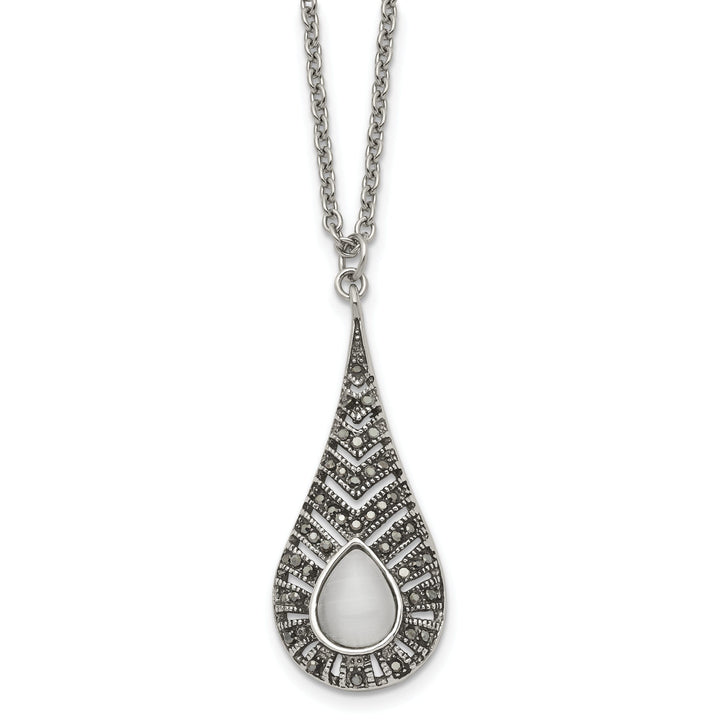 Steel Polished Marcasite Cat's Eye Necklace