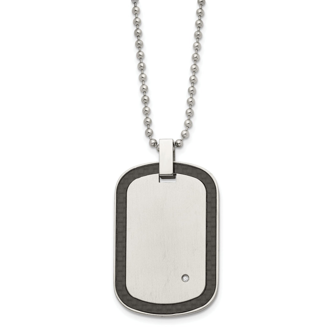 Stainless Steel Carbon Fiber Diamond Dog Tag Chain