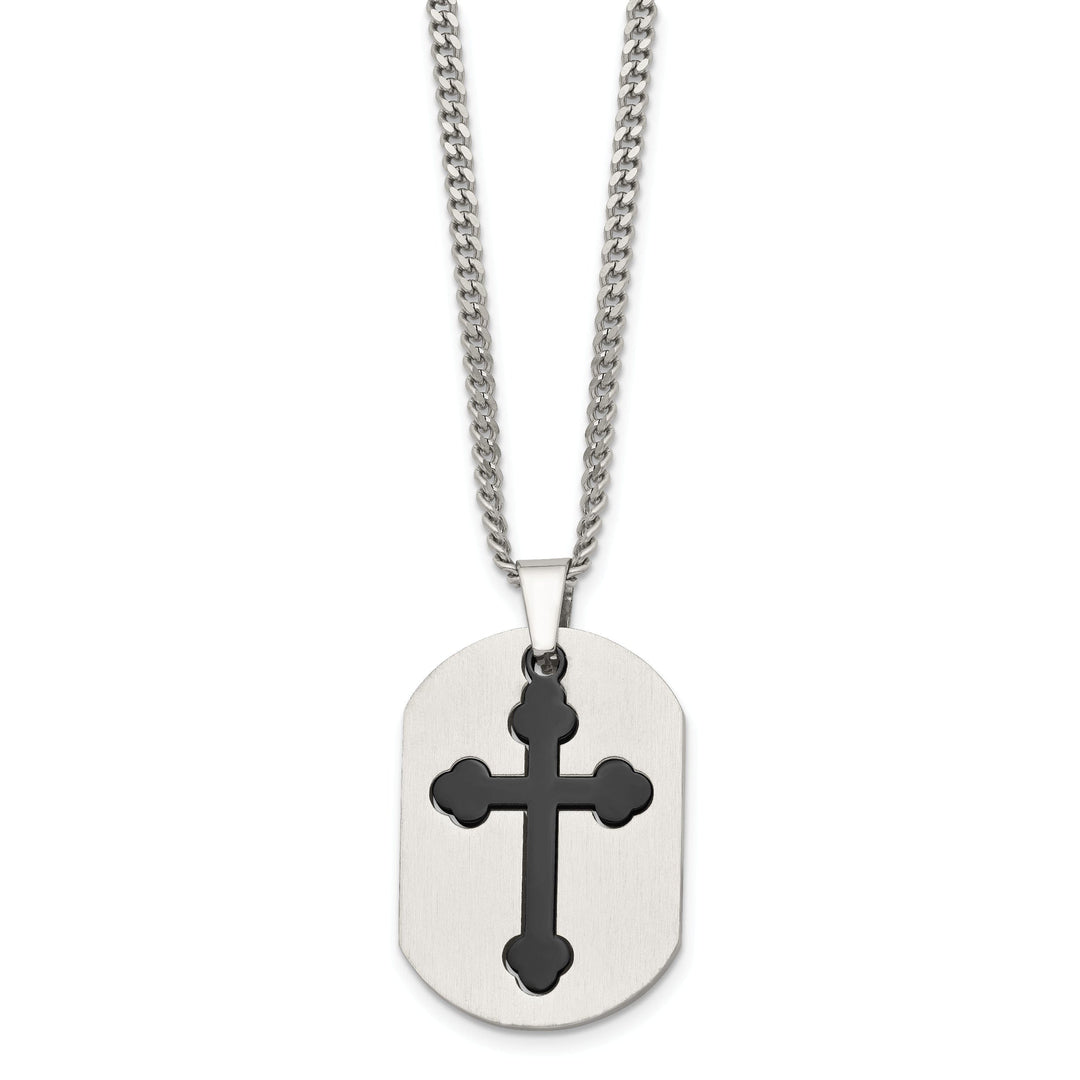 Stainless Steel Black Plated Cross Dog Tag Chain