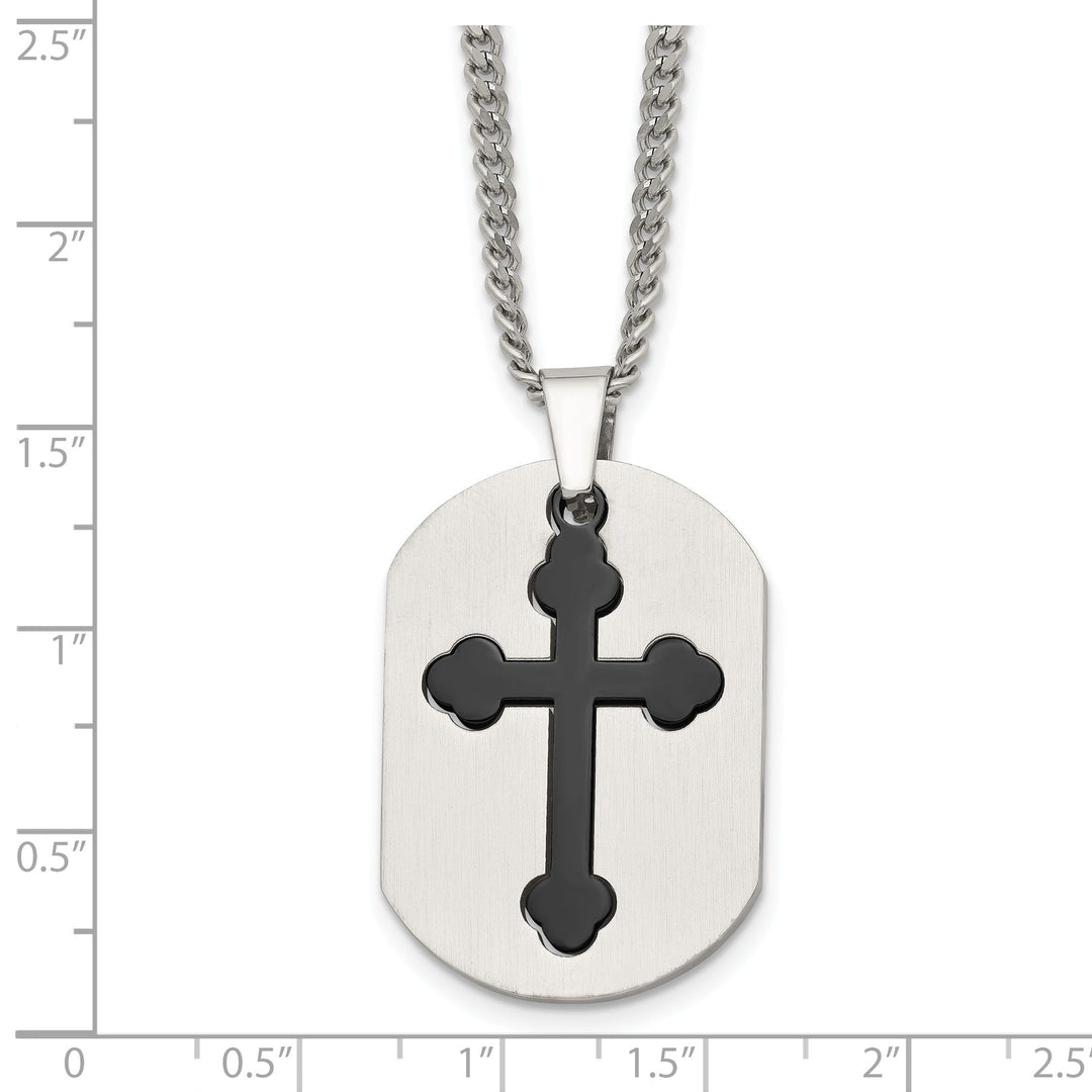 Stainless Steel Black Plated Cross Dog Tag Chain