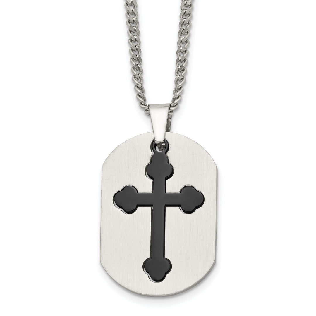 Stainless Steel Black Plated Cross Dog Tag Chain