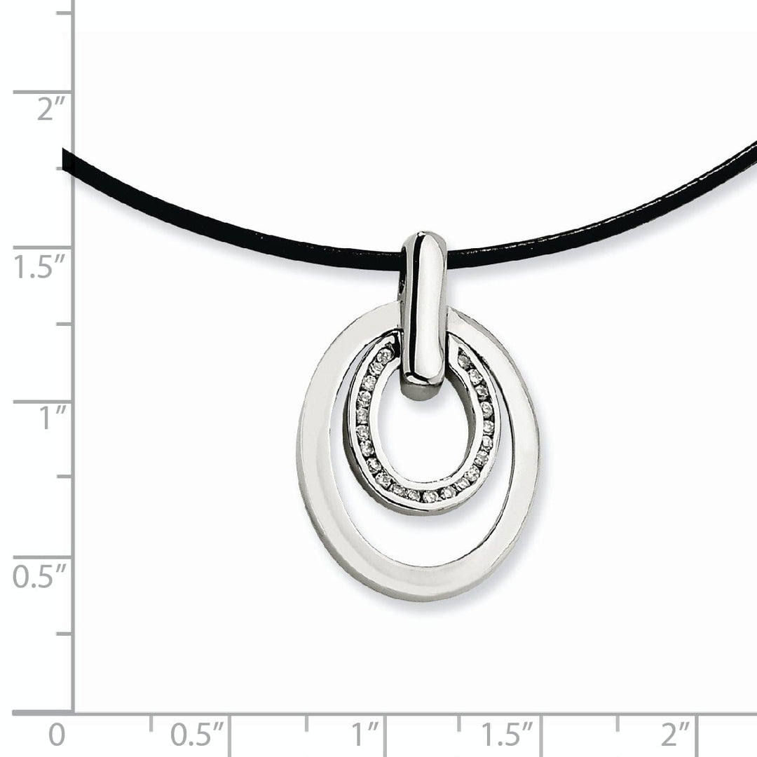 Stainless Steel C.Z Oval Pendant Necklace