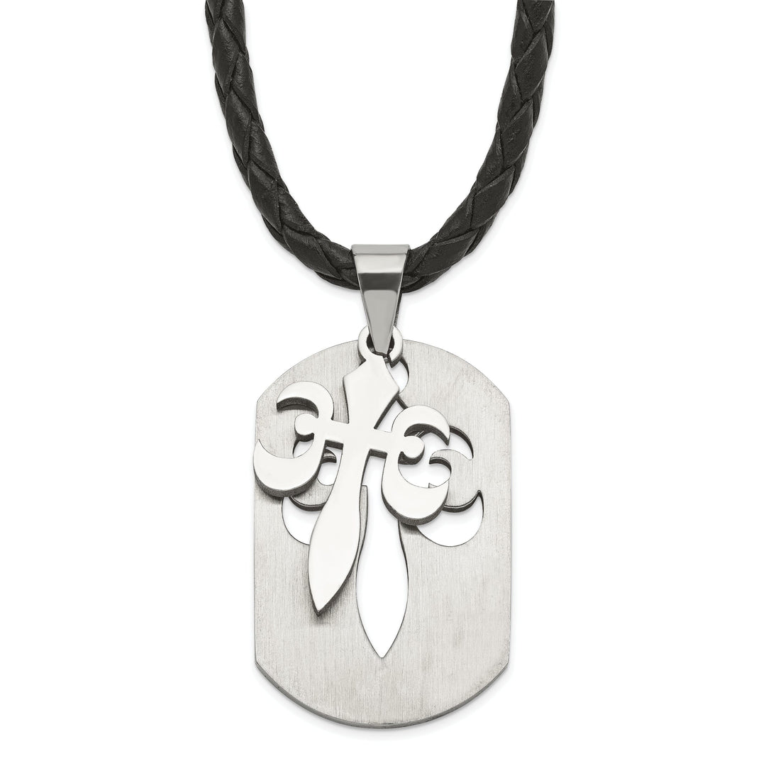 Stainless Steel Fleur De Lis Pendant Dog Tag Chain