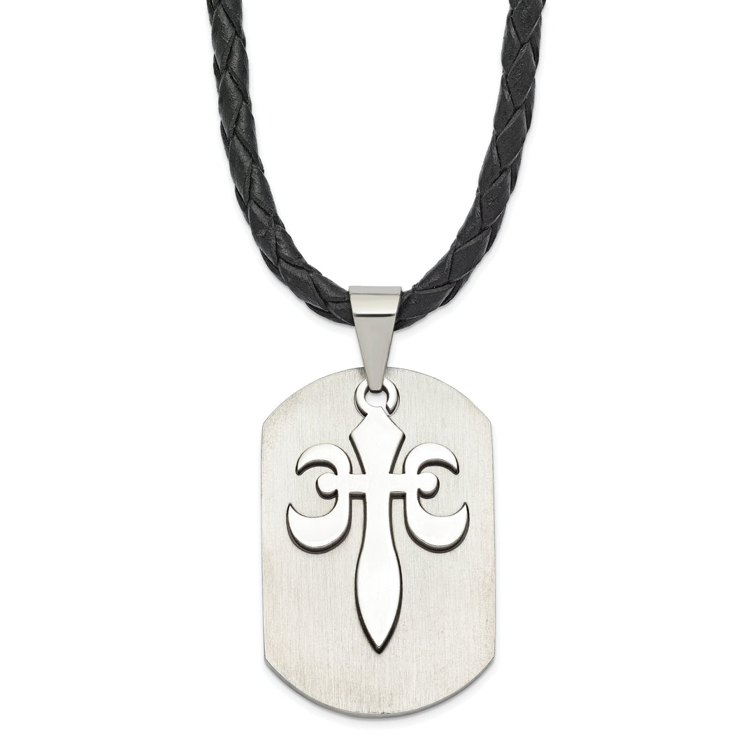 Stainless Steel Fleur De Lis Pendant Dog Tag Chain