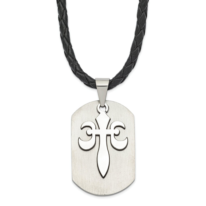 Stainless Steel Fleur De Lis Pendant Dog Tag Chain