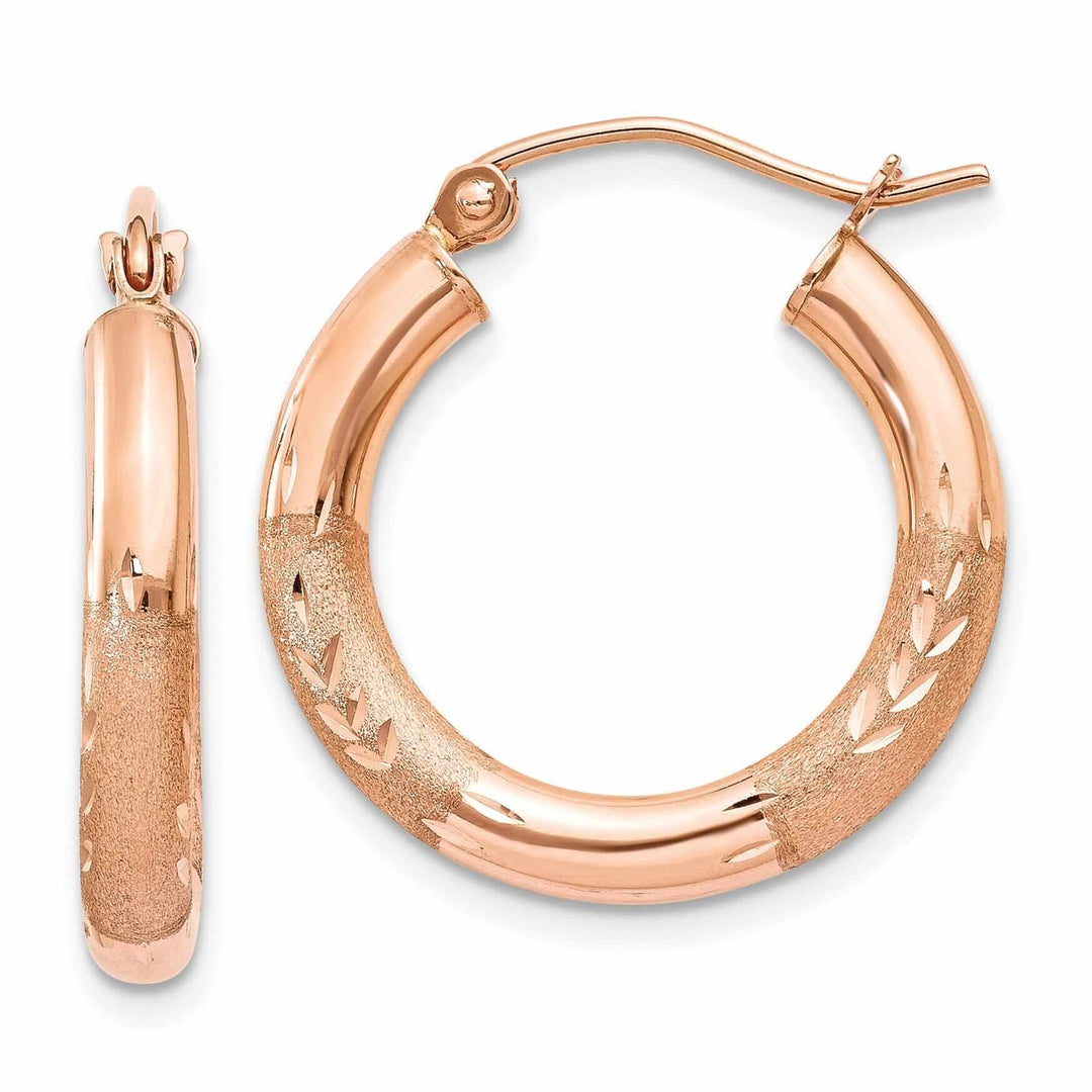 14k Rose Gold 3MM Satin D.C Hoop Earrings