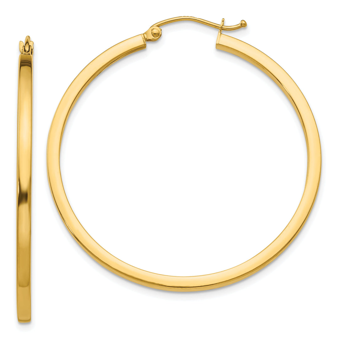 14k Yellow Gold 2MM Square Tube Hoop Earrings