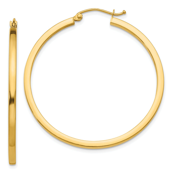 14k Yellow Gold 2MM Square Tube Hoop Earrings