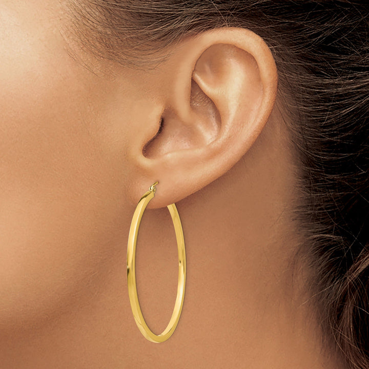 14k Yellow Gold 2MM Square Tube Hoop Earrings