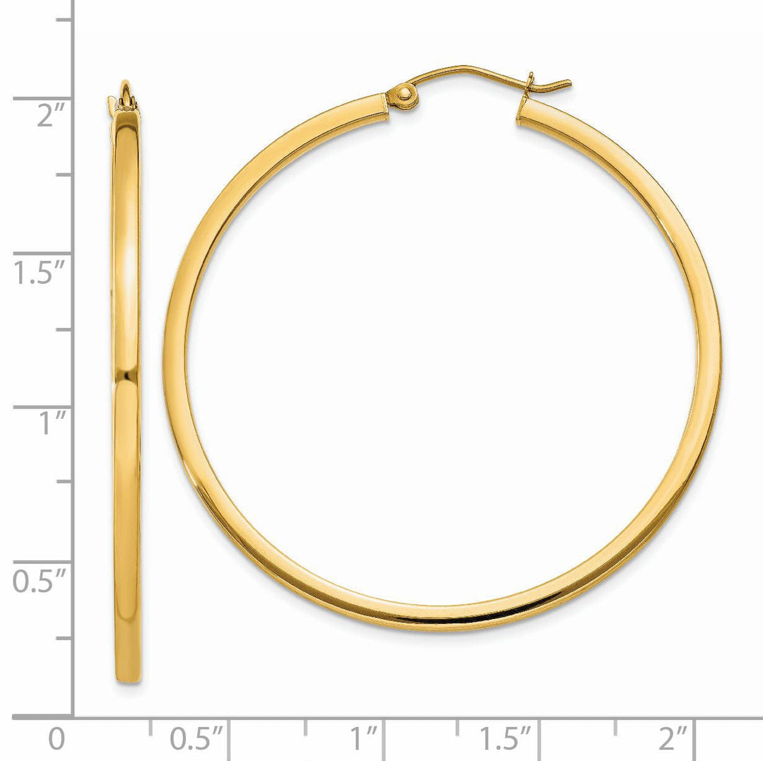 14k Yellow Gold 2MM Square Tube Hoop Earrings