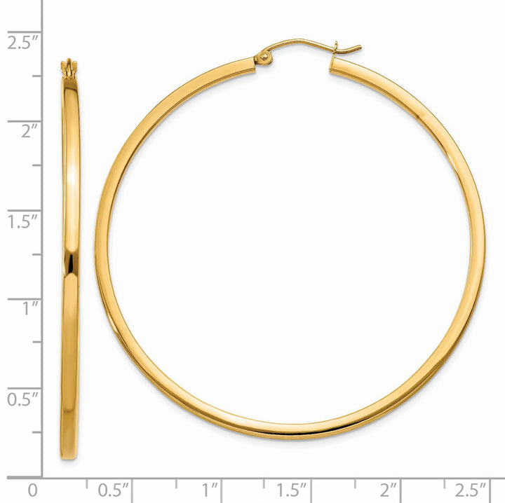 14k Yellow Gold 2MM Square Tube Hoop Earrings