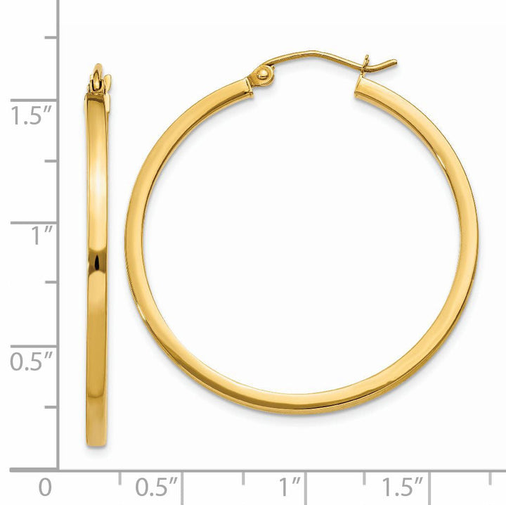 14k Yellow Gold 2MM Square Tube Hoop Earrings