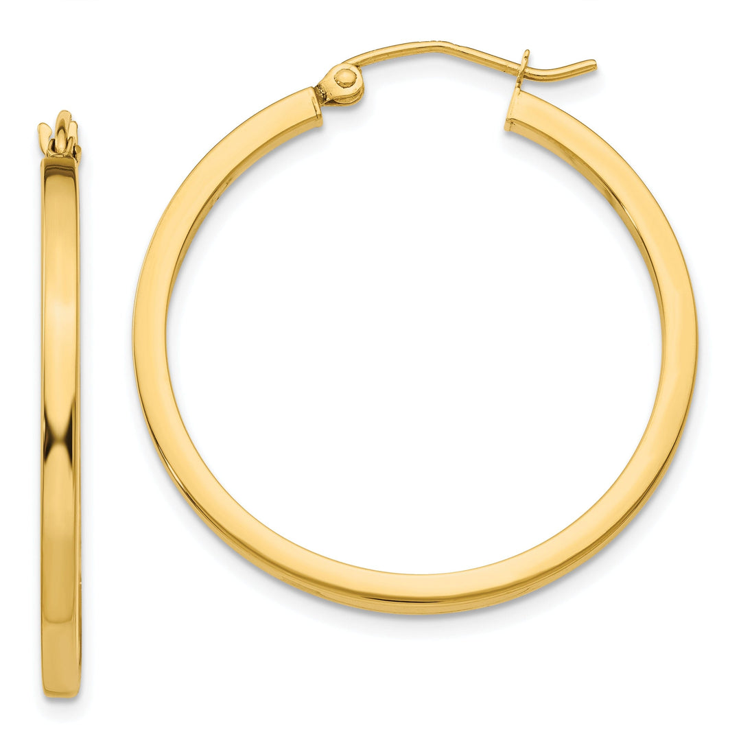 14k Yellow Gold 2MM Square Tube Hoop Earrings