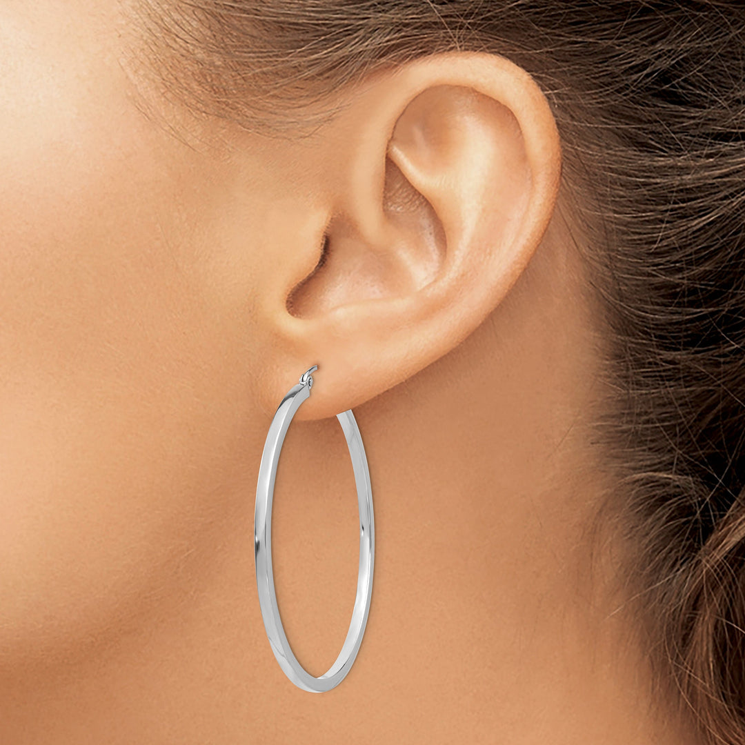 14k White Gold 2MM Square Tube Hoops