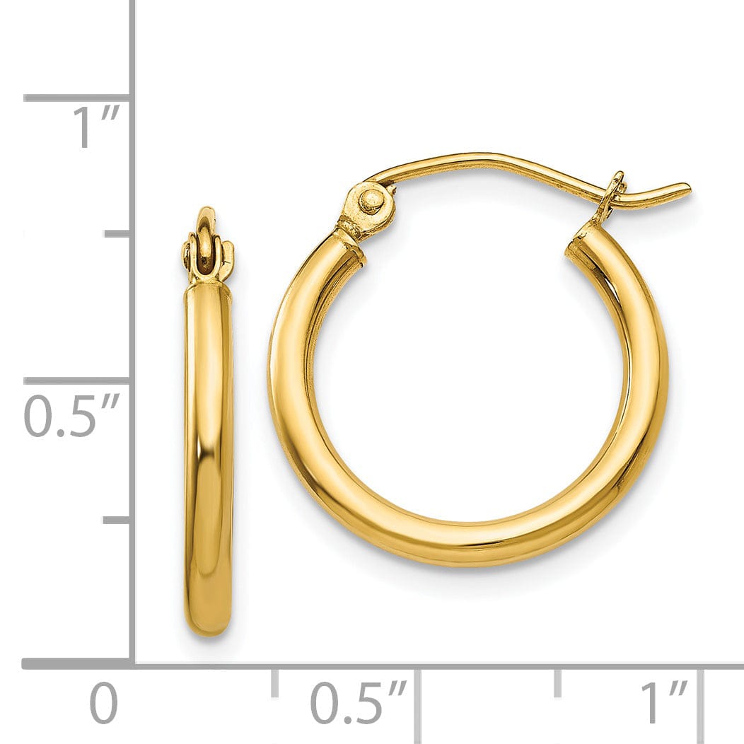 14k Yellow Gold Polished 2MM Round Hoop Earrings