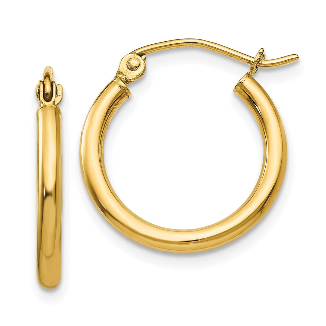 14k Yellow Gold Polished 2MM Round Hoop Earrings