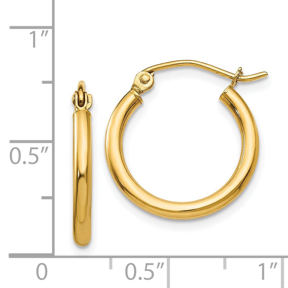 14k Yellow Gold Lightweight Tube 2 MM Thickness Hoop Earrings