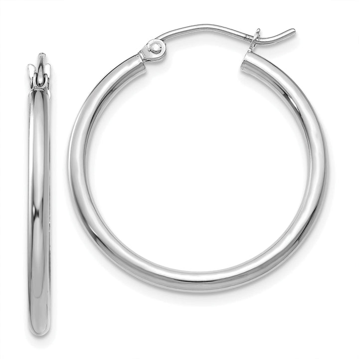 14k White Gold 2MM Round Hoop Earrings