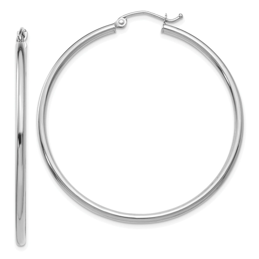 14k White Gold 2MM Round Hoop Earrings