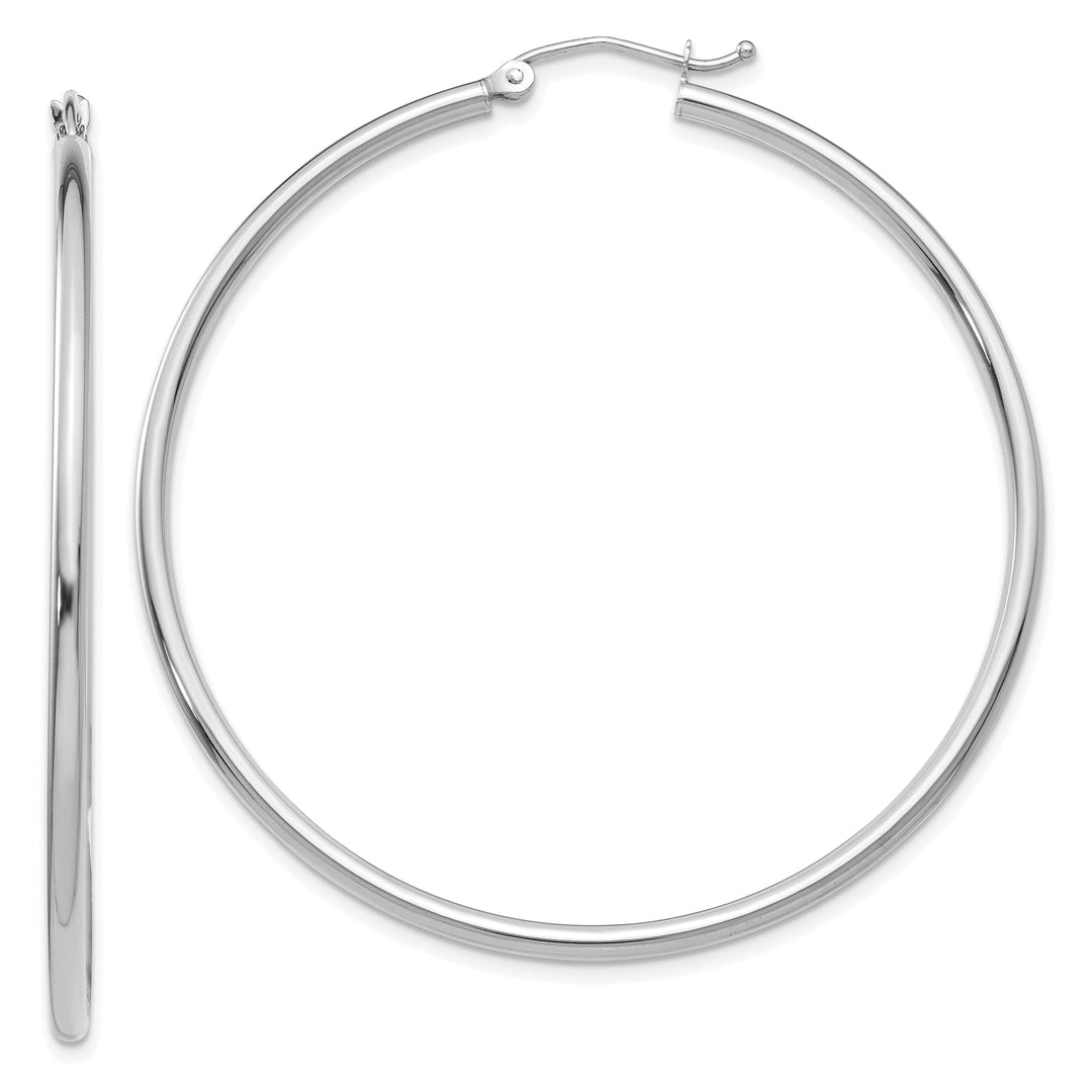 14k White Gold 2MM Round Hoop Earrings