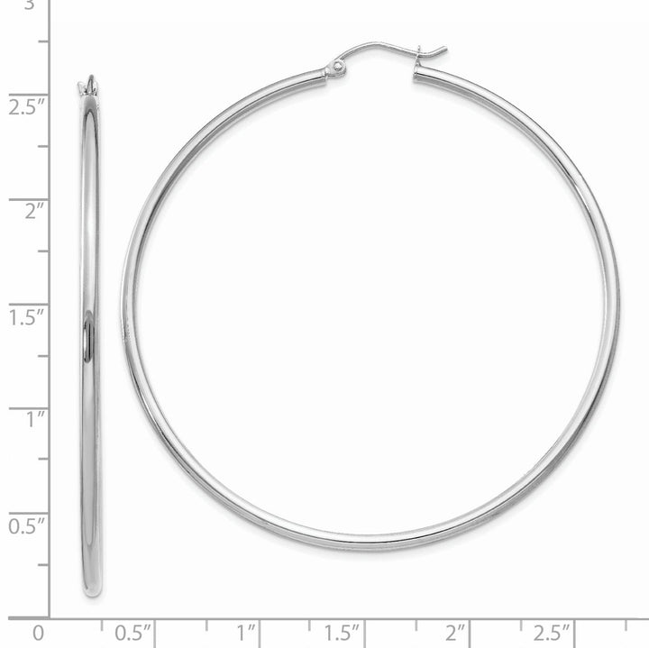 14k White Gold 2MM Round Hoop Earrings