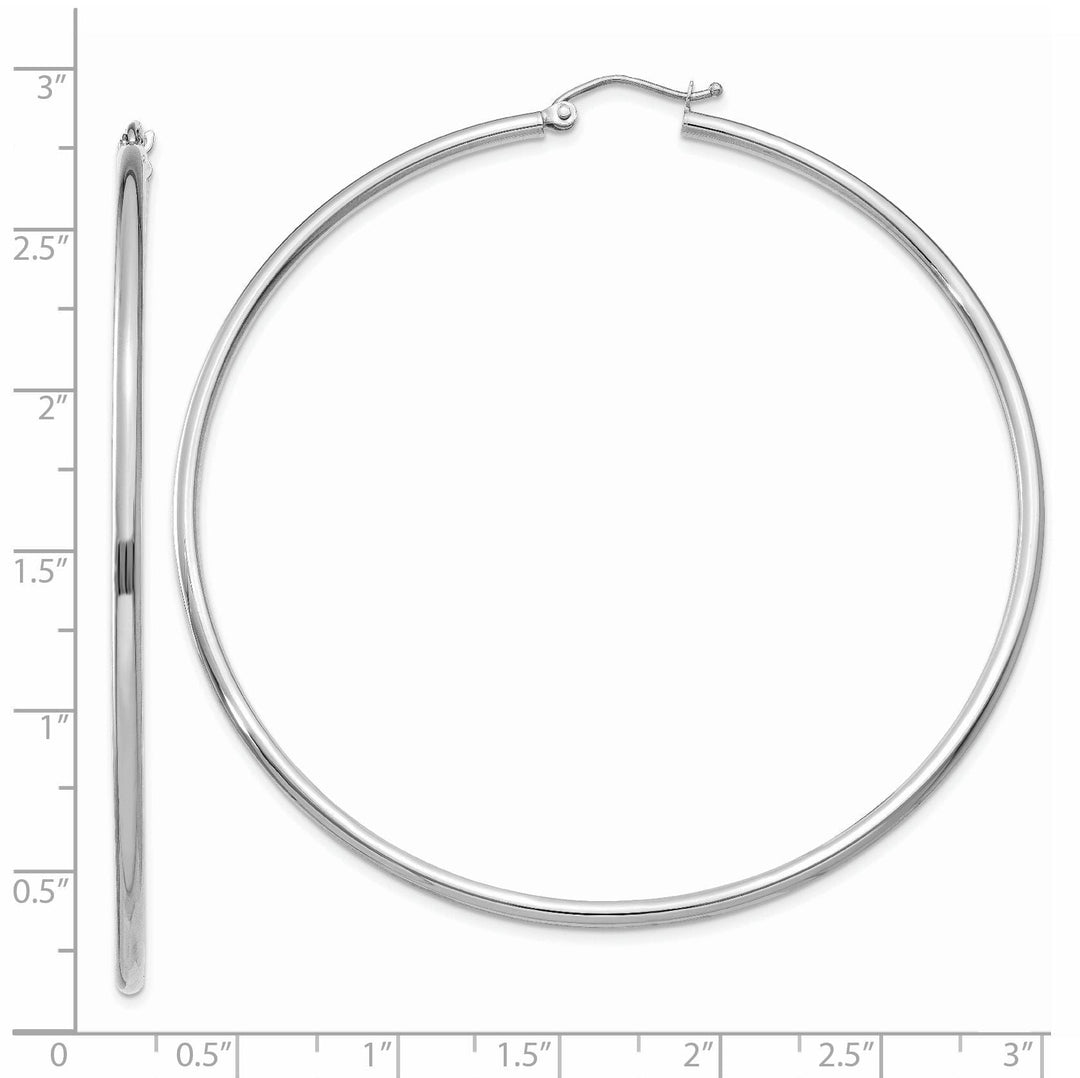 14k White Gold 2MM Round Hoop Earrings